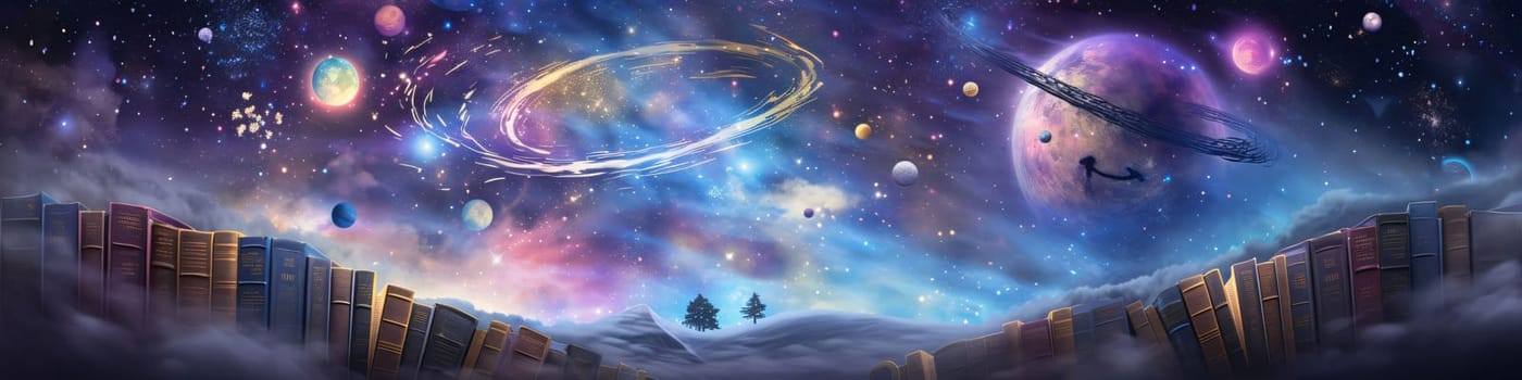 Banner: Space background with planets, stars and galaxies. 3d illustration.