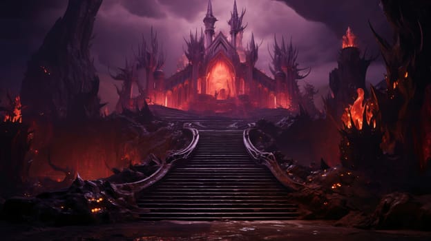 Banner: 3D rendering of a fantasy temple in a dark forest with stairs