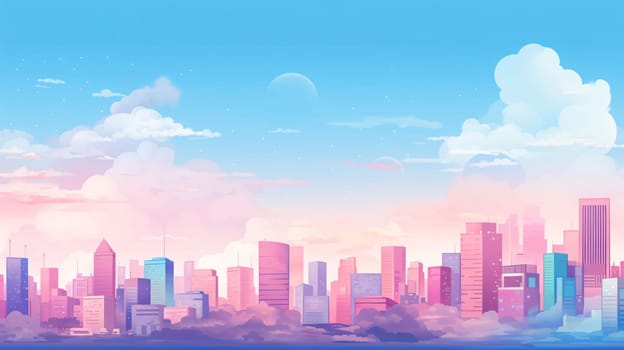 Banner: Cityscape background. Skyline with clouds and skyscrapers. Vector illustration.