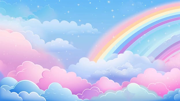Banner: Rainbow sky background with clouds and rainbow. Eps 10 vector file.