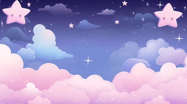 Banner: Night sky background with stars, clouds and clouds. Vector illustration.