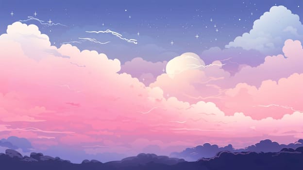 Banner: Sky and clouds background with stars. Vector illustration. Eps 10.