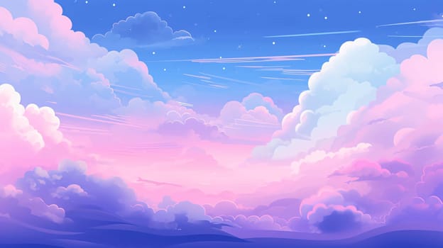 Banner: Sky background with clouds and stars. Nature landscape. Vector illustration.