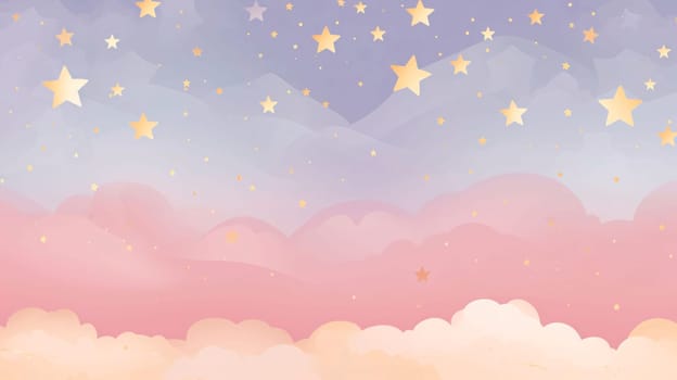 Banner: Sky background with clouds and stars. Pastel colors. Vector illustration.