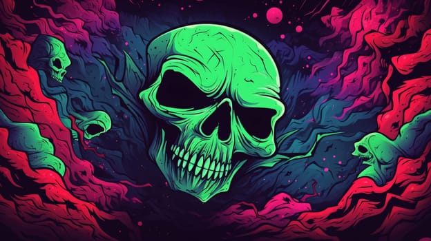 Banner: Skull on colorful background. Design element for poster, card, banner, flyer.