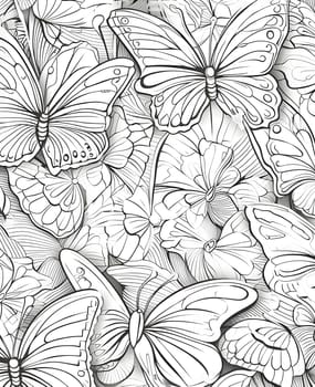 Patterns and banners backgrounds: Seamless pattern with butterflies. Black and white illustration for coloring book.