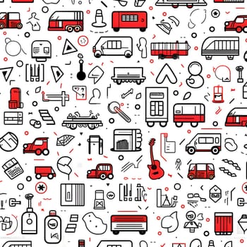 Patterns and banners backgrounds: Vector seamless pattern with hand drawn transport icons. Line art design.