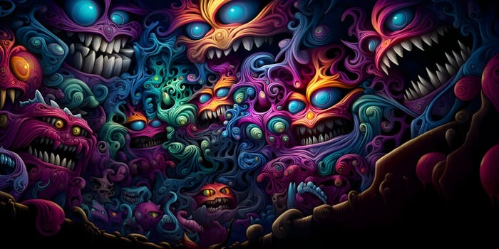 Patterns and banners backgrounds: Halloween background with spooky monsters. Vector illustration for horror design