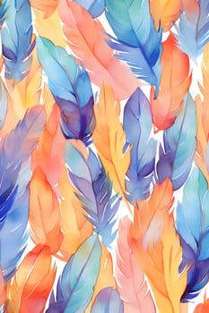 Patterns and banners backgrounds: Seamless pattern with colorful feathers. Watercolor hand painted illustration