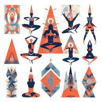 Patterns and banners backgrounds: Set of yoga poses. Vector illustration in flat style. Design elements for t-shirt, poster, card, banner.