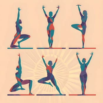 Patterns and banners backgrounds: Set of yoga poses. Silhouettes of women in different yoga poses. Vector illustration.