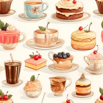 Patterns and banners backgrounds: Seamless pattern with coffee cups, cakes, meringues and desserts