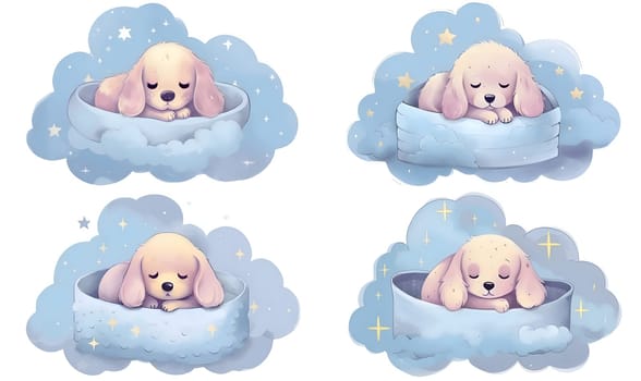 Patterns and banners backgrounds: Illustration of a set of cute cartoon dogs sleeping in a cloud