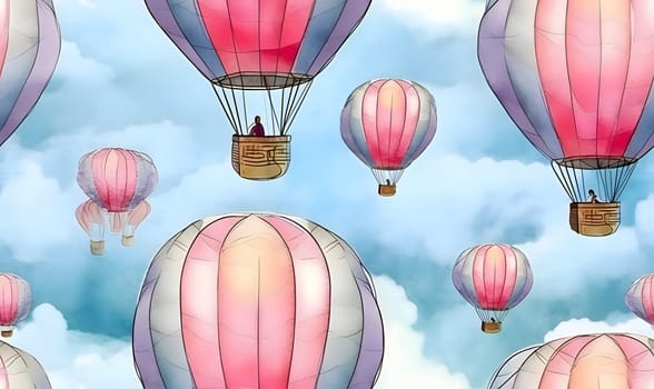 Patterns and banners backgrounds: Seamless pattern with colorful hot air balloons in the sky.