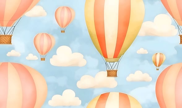 Patterns and banners backgrounds: Seamless pattern with hot air balloons and clouds. Vector illustration.