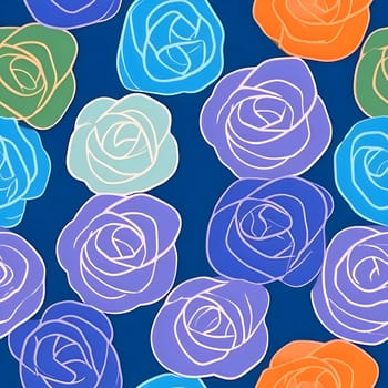 Patterns and banners backgrounds: Seamless pattern with multicolored roses on a blue background