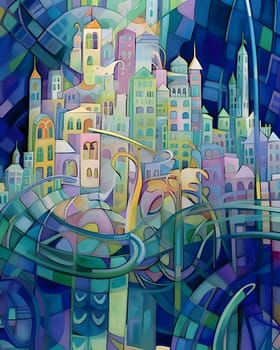 Patterns and banners backgrounds: abstract background with colorful buildings in the city - illustration for children