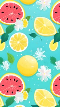 Patterns and banners backgrounds: Seamless pattern with lemons, grapefruits and flowers. Vector illustration