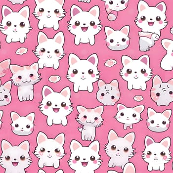Patterns and banners backgrounds: Seamless pattern with cute kawaii white cats on pink background