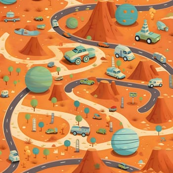 Patterns and banners backgrounds: Game background with road and cars. Vector illustration in cartoon style.
