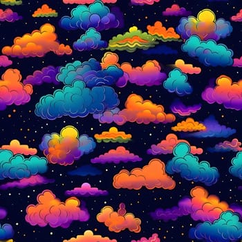 Patterns and banners backgrounds: Seamless pattern with colorful clouds on dark background. Vector illustration.