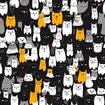 Patterns and banners backgrounds: Seamless pattern with cute cats on black background. Vector illustration.