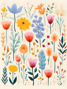 Patterns and banners backgrounds: Floral vector background with hand drawn flowers and plants. Vector illustration.
