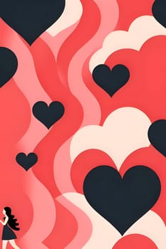 Patterns and banners backgrounds: Valentine's day background with hearts and woman. Vector illustration.