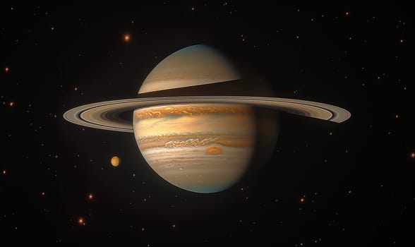 Majestic Saturn on a dark background. Selective focus.