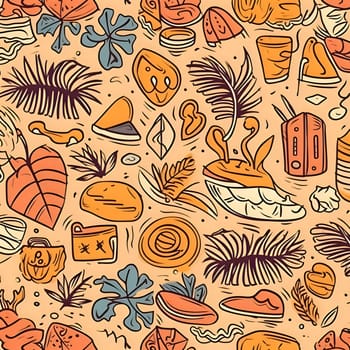 Patterns and banners backgrounds: Seamless pattern with hand drawn doodle tropical elements.