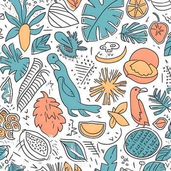 Patterns and banners backgrounds: Seamless pattern with hand drawn doodle tropical elements.