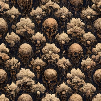 Patterns and banners backgrounds: Seamless pattern with skulls and flowers on a dark background.