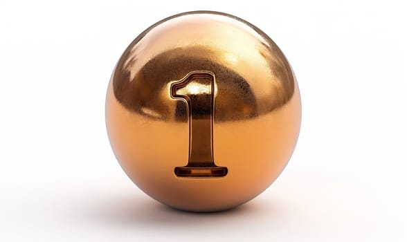Golden ball with a number on a white background. Selective focus.