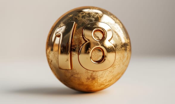 Golden ball with a number on a white background. Selective focus.