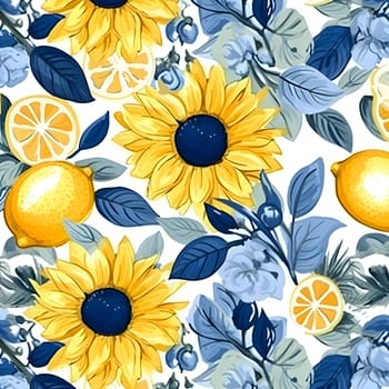 Patterns and banners backgrounds: Seamless pattern with sunflowers and lemons. Vector illustration.