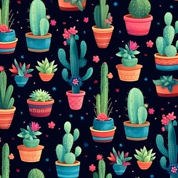 Patterns and banners backgrounds: Seamless pattern with cactuses in pots. Vector illustration