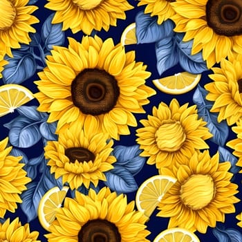 Patterns and banners backgrounds: Seamless pattern with sunflowers and lemon slices. Vector illustration.