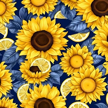 Patterns and banners backgrounds: Seamless pattern with sunflowers and lemon slices. Vector illustration.