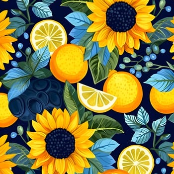 Patterns and banners backgrounds: Seamless pattern with sunflowers and oranges. Vector illustration.