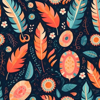 Patterns and banners backgrounds: Seamless pattern with colorful feathers and flowers. Vector illustration.