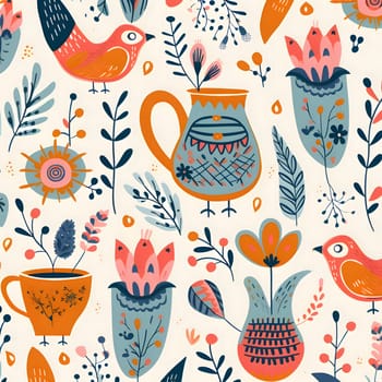 Patterns and banners backgrounds: Seamless pattern with cute birds and flowers. Vector illustration.