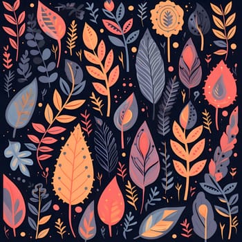 Patterns and banners backgrounds: Seamless pattern with leaves and flowers. Vector illustration in doodle style.