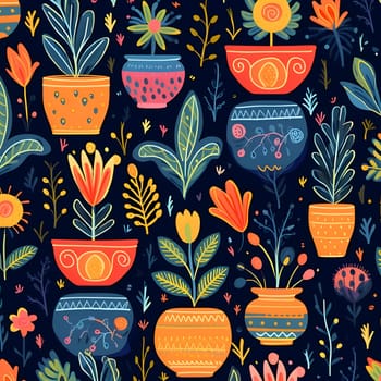 Patterns and banners backgrounds: Seamless pattern with cute flowers in pots. Vector illustration.