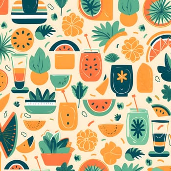 Patterns and banners backgrounds: Seamless pattern with watermelon, orange, pineapple and succulent