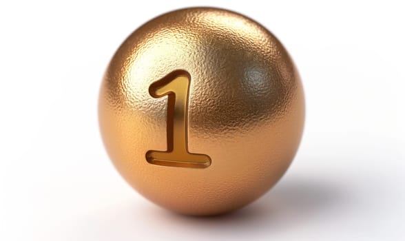 Golden ball with a number on a white background. Selective focus.