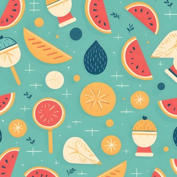 Patterns and banners backgrounds: Seamless pattern with watermelon, lemon and ice cream.