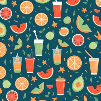 Patterns and banners backgrounds: Seamless pattern with watermelon, orange, lemon, grapefruit, pineapple and smoothie. Vector illustration