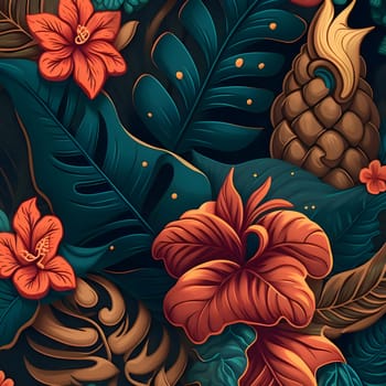 Patterns and banners backgrounds: Seamless pattern with tropical leaves and hibiscus flowers