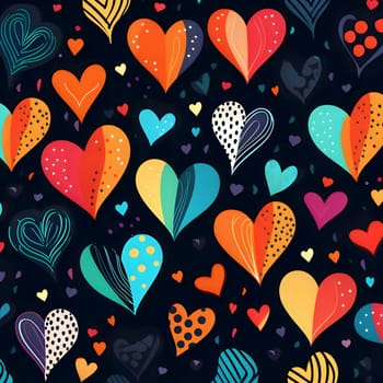 Patterns and banners backgrounds: Seamless pattern with colorful hearts on dark background. Vector illustration.