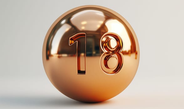 Golden ball with a number on a white background. Selective focus.